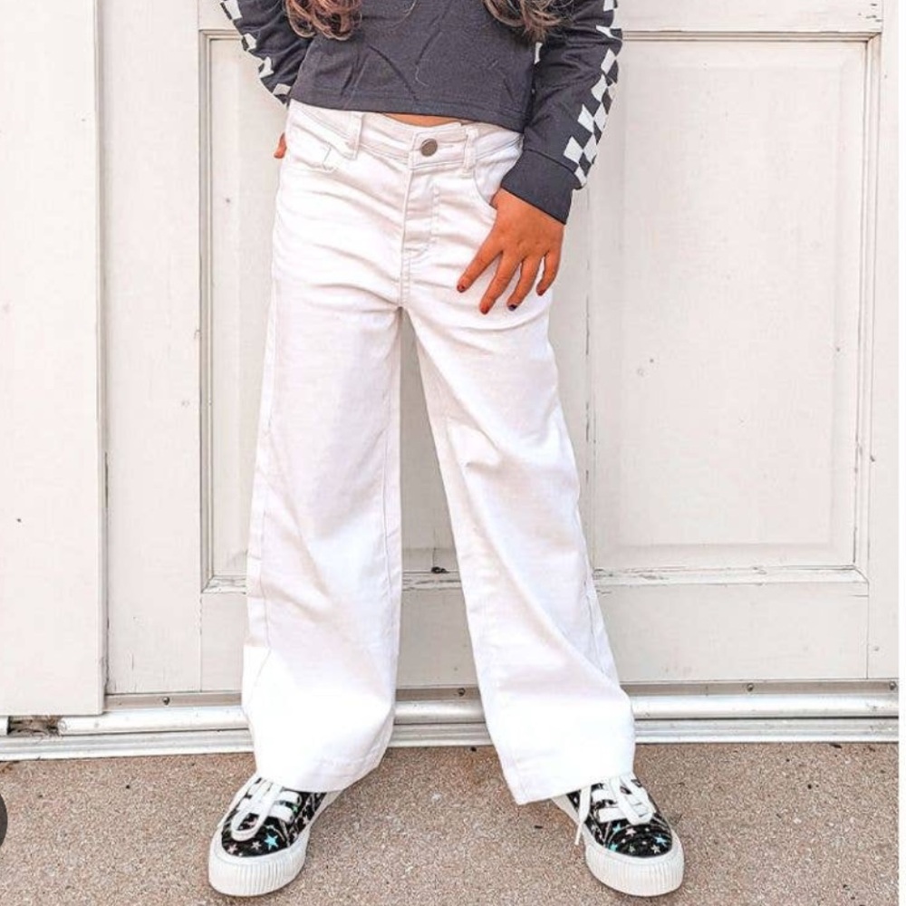 H&M 100% Cotton White Straight-Leg Jeans — High-Rise Casual Youth 14 Euro 152cm